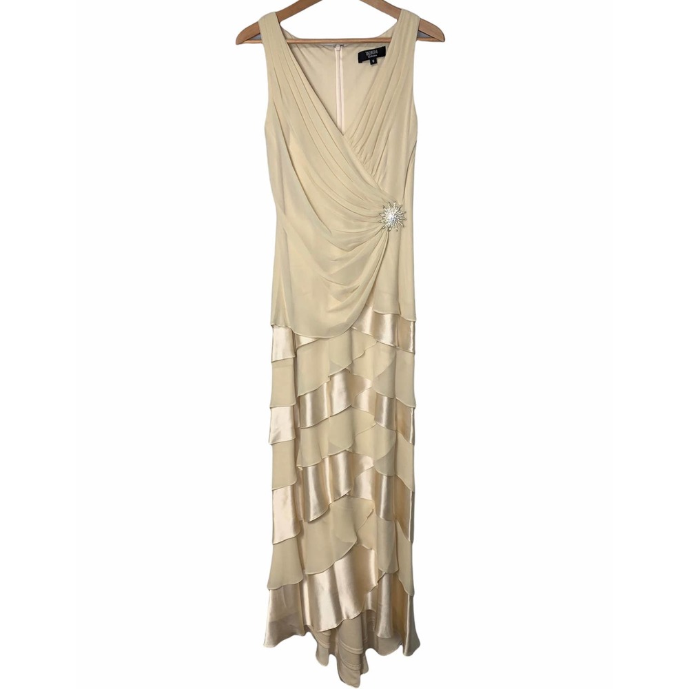 TADASHI Cream Faux Wrap Silk Dress - 8